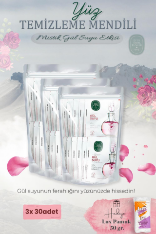 Mistik Gül Suyu 90'lı Yüz Temizleme Mendili ve Pamuk Hediyeli