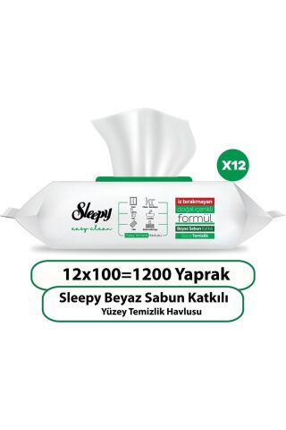 Sleepy Easy Clean Beyaz Sabun Katkılı Yüzey Temizlik Havlusu 100 X 12 Adet