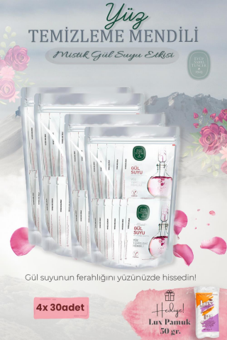 Mistik Gül Suyu 120'li Yüz Temizleme Mendili ve Pamuk Hediyeli