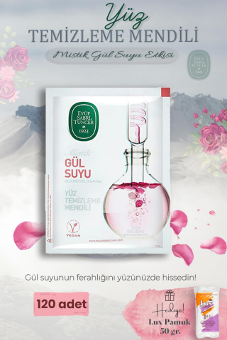 Mistik Gül Suyu 120'li Yüz Temizleme Mendili ve Pamuk Hediyeli