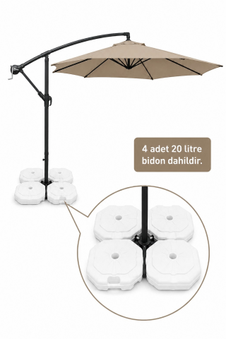 Koyu Krem Makaralı Bahçe Şemsiyesi 300 cm Çap / 8 Telli + 4'lü 20 lt Sabitleyici Bidon DAHİLDİR