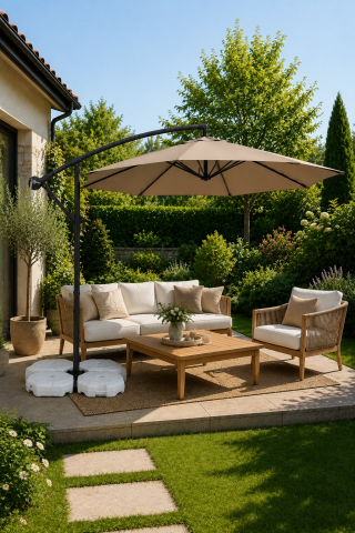 Koyu Krem Makaralı Bahçe Şemsiyesi 300 cm Çap / 8 Telli + 4'lü 20 lt Sabitleyici Bidon DAHİLDİR