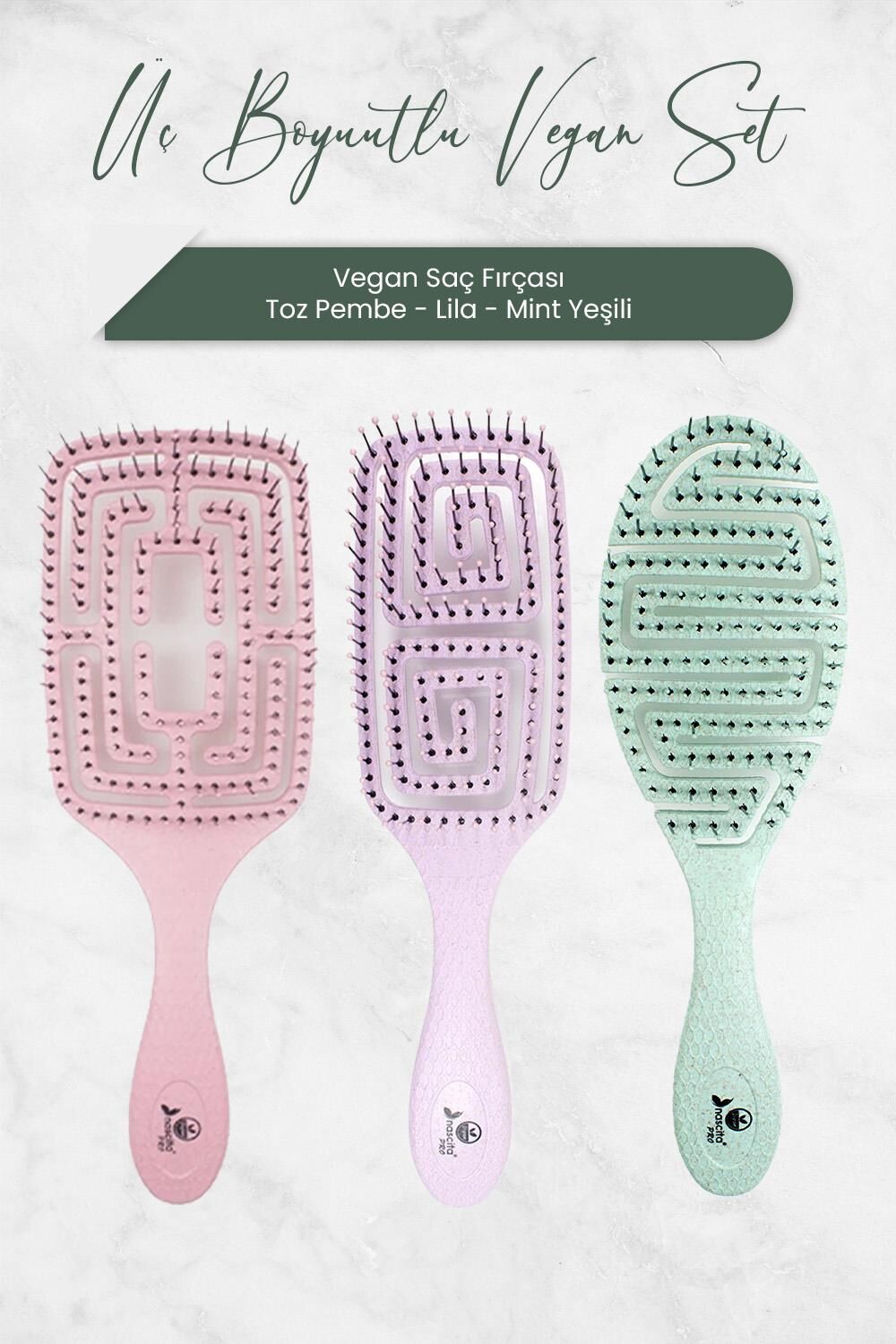 Nascita Üç Boyutlu Vegan Saç Fırçası 3'lü Set