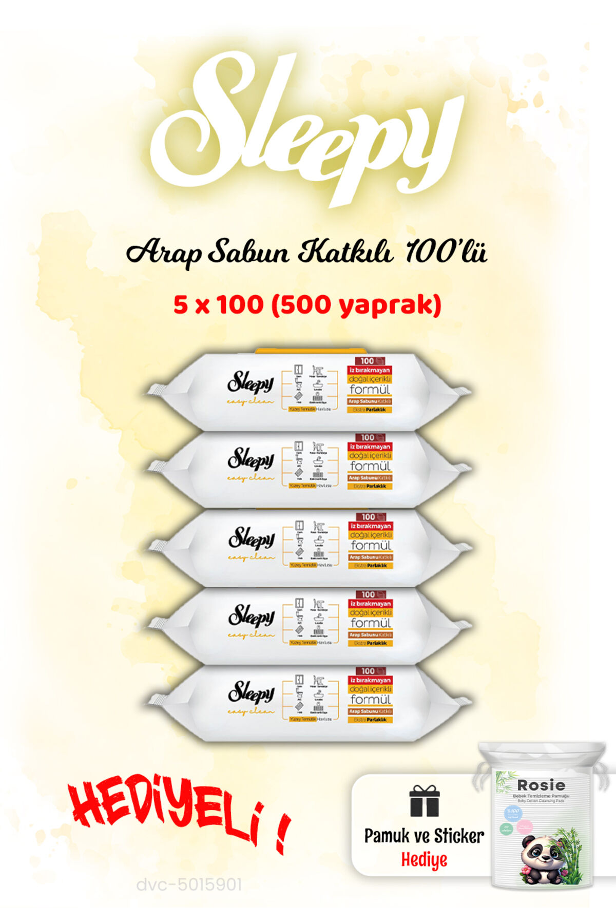 Sleepy 100 x 5 Adet (500 Yaprak) Arap Sabunu Yüzey Havlusu ve ROSIE