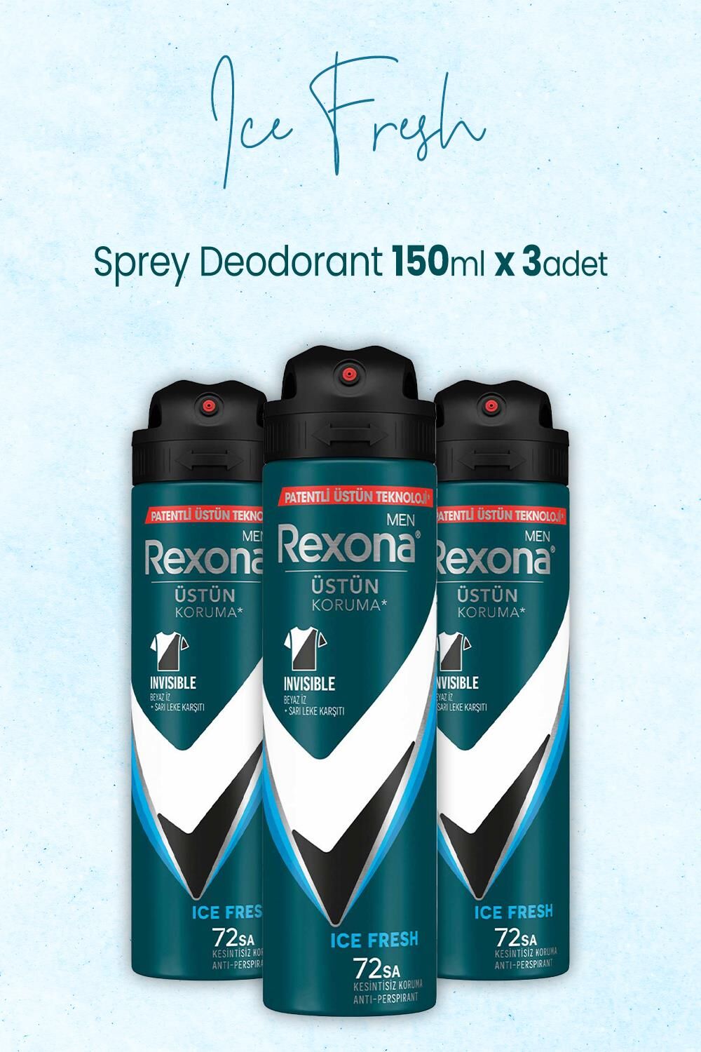 Rexona Men Sprey Deodorant Ice Fresh 150 ml x 3 Adet