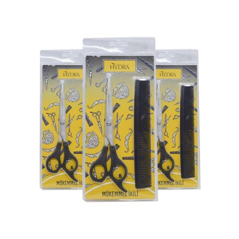 Tarko Hydra Mükemmel Ikili Profesyonel Berber Makası+Tarak Set x 3