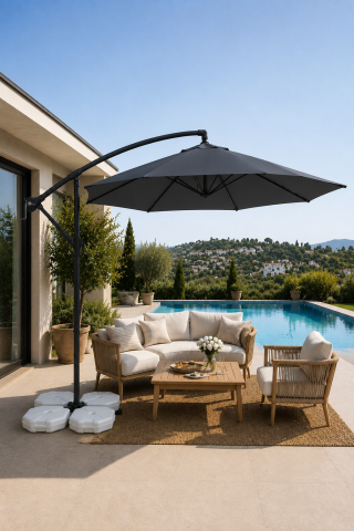 Antrasit Makaralı Bahçe Şemsiyesi 300 cm Çap / 8 Telli + 4'lü 20 lt Sabitleyici Bidon DAHİLDİR