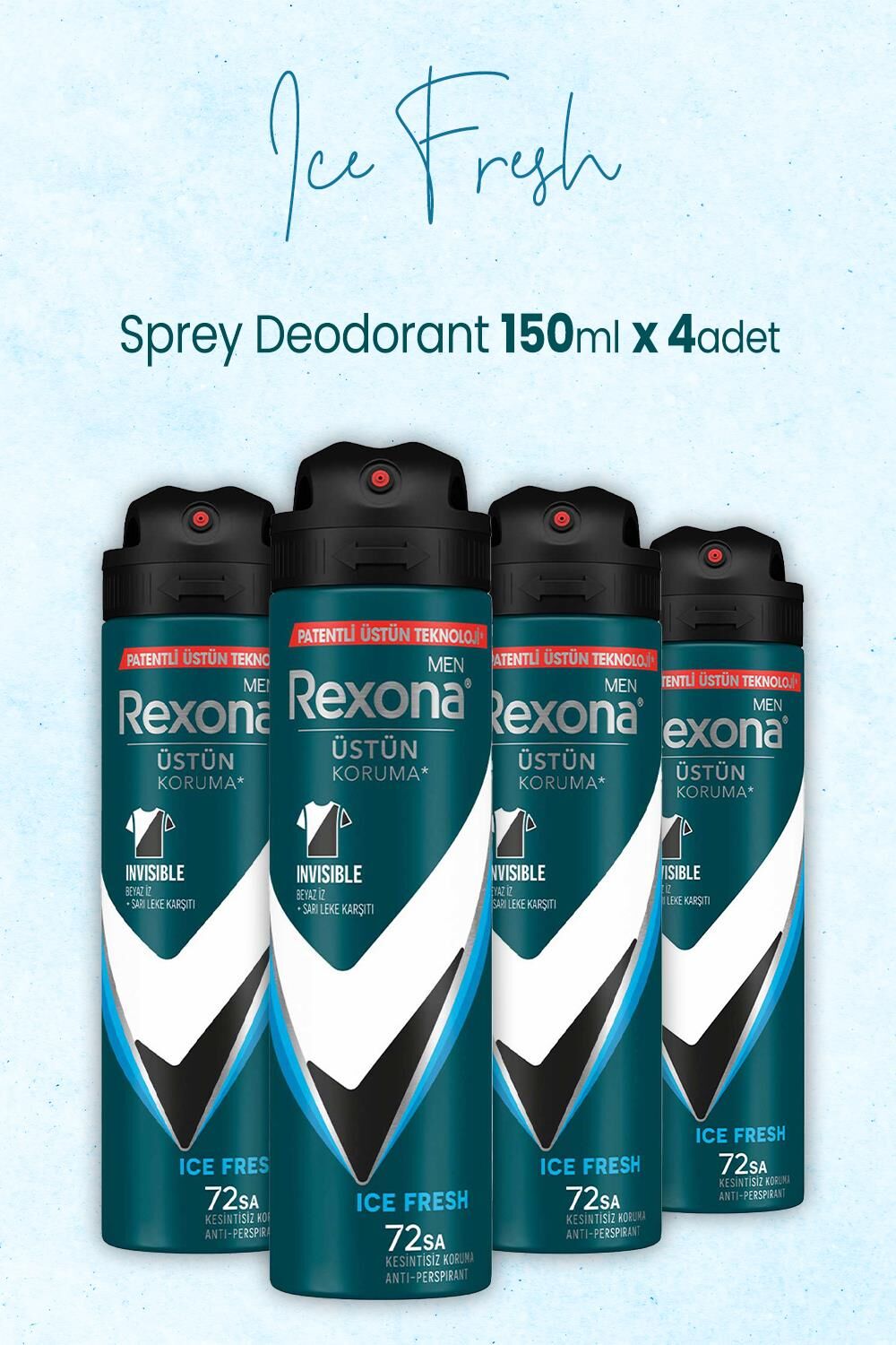Rexona Men Sprey Deodorant Ice Fresh 150 ml x 4 Adet