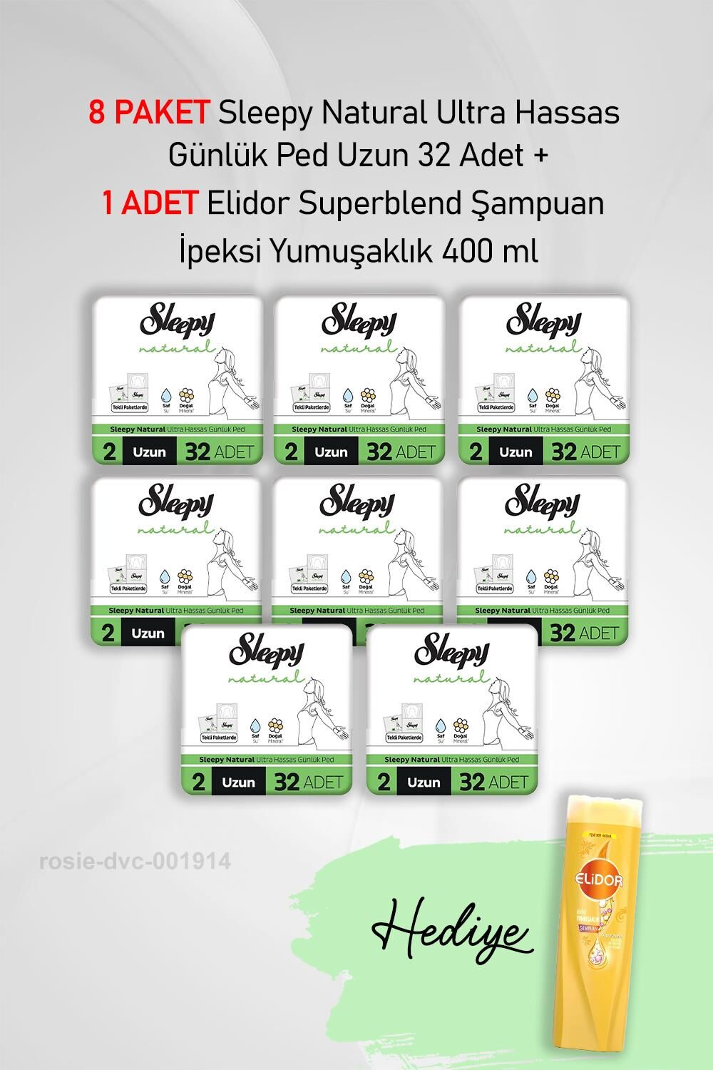 Sleepy Natural Ultra Hassas Günlük Ped Uzun 32 Adet X 8 ve Elidor İpeksi Yumuşaklık 400 ml