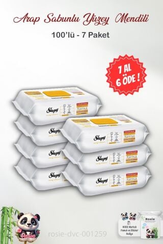 Sleepy 7 AL 6 ÖDE Arap Sabunu Katkılı Yüzey Mendili 100' lü ve ROSIE