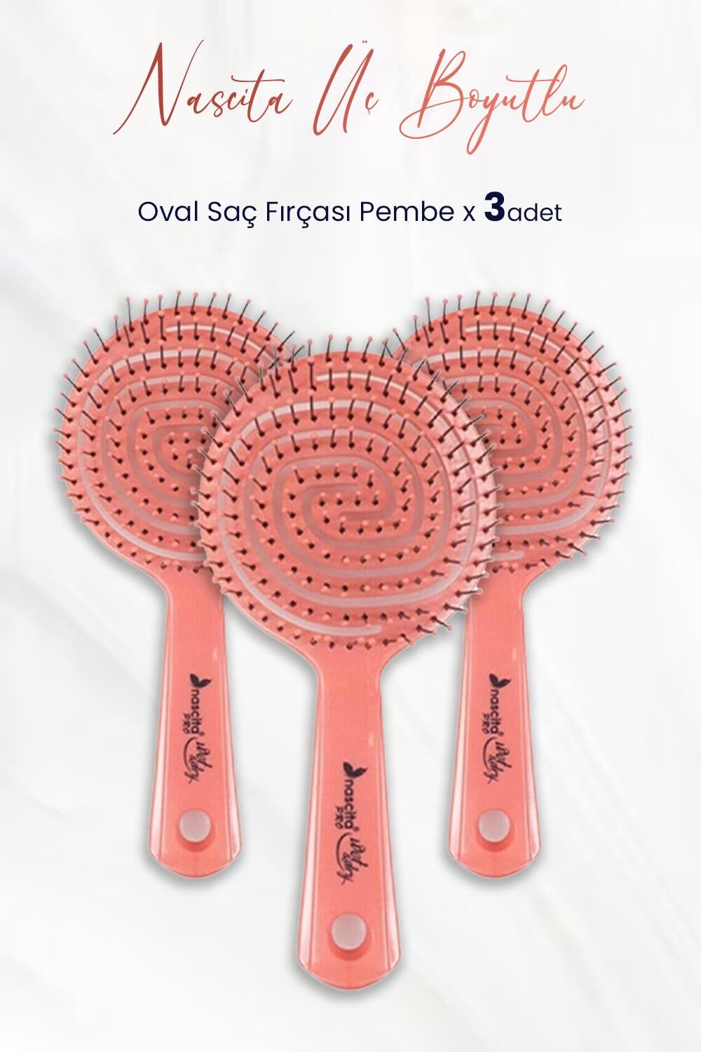 Nascita Üç Boyutlu Oval Saç Fırçası Pembe x 3 Adet