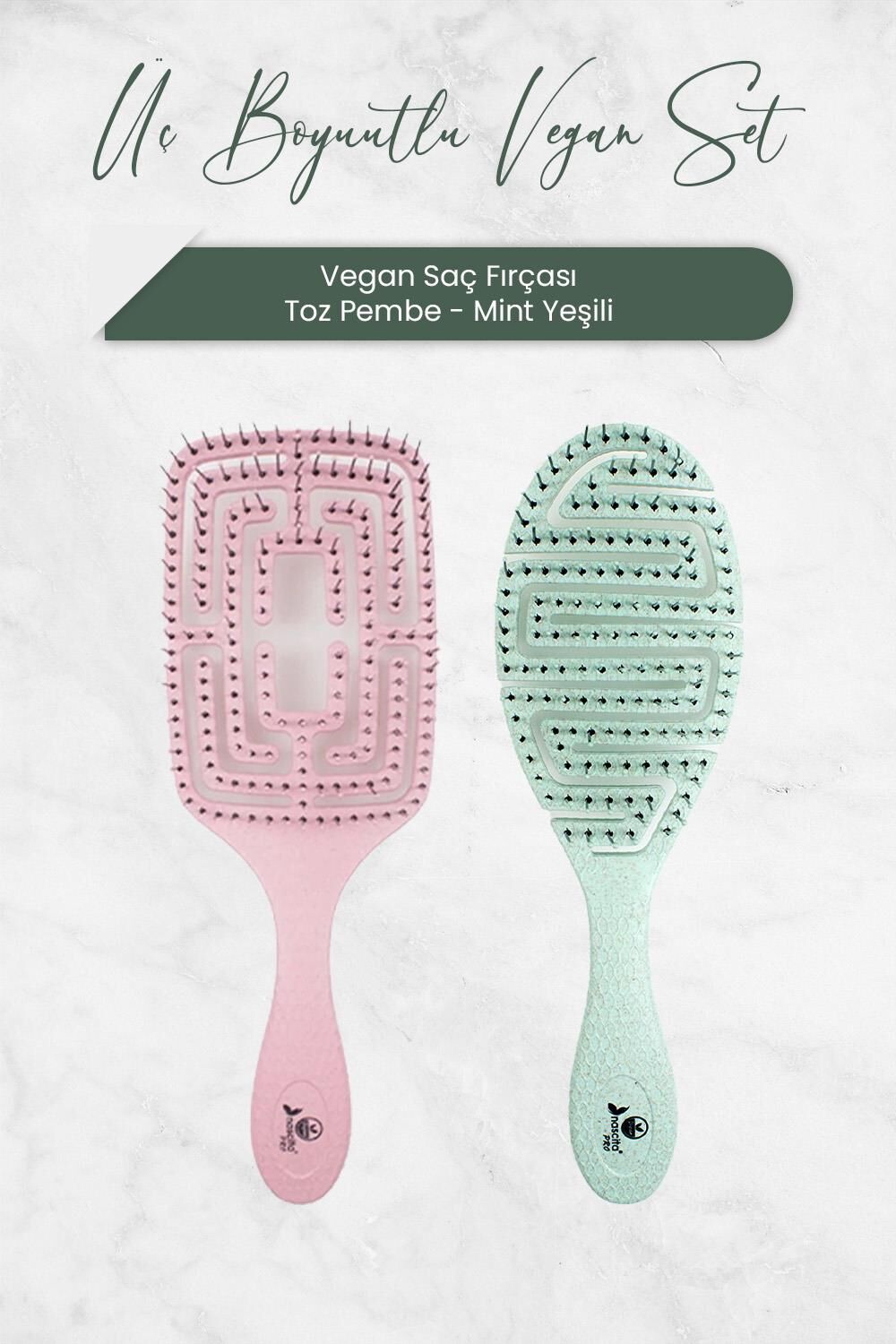 Nascita Üç Boyutlu Vegan Saç Fırçası Toz Pembe ve Mint Yeşili