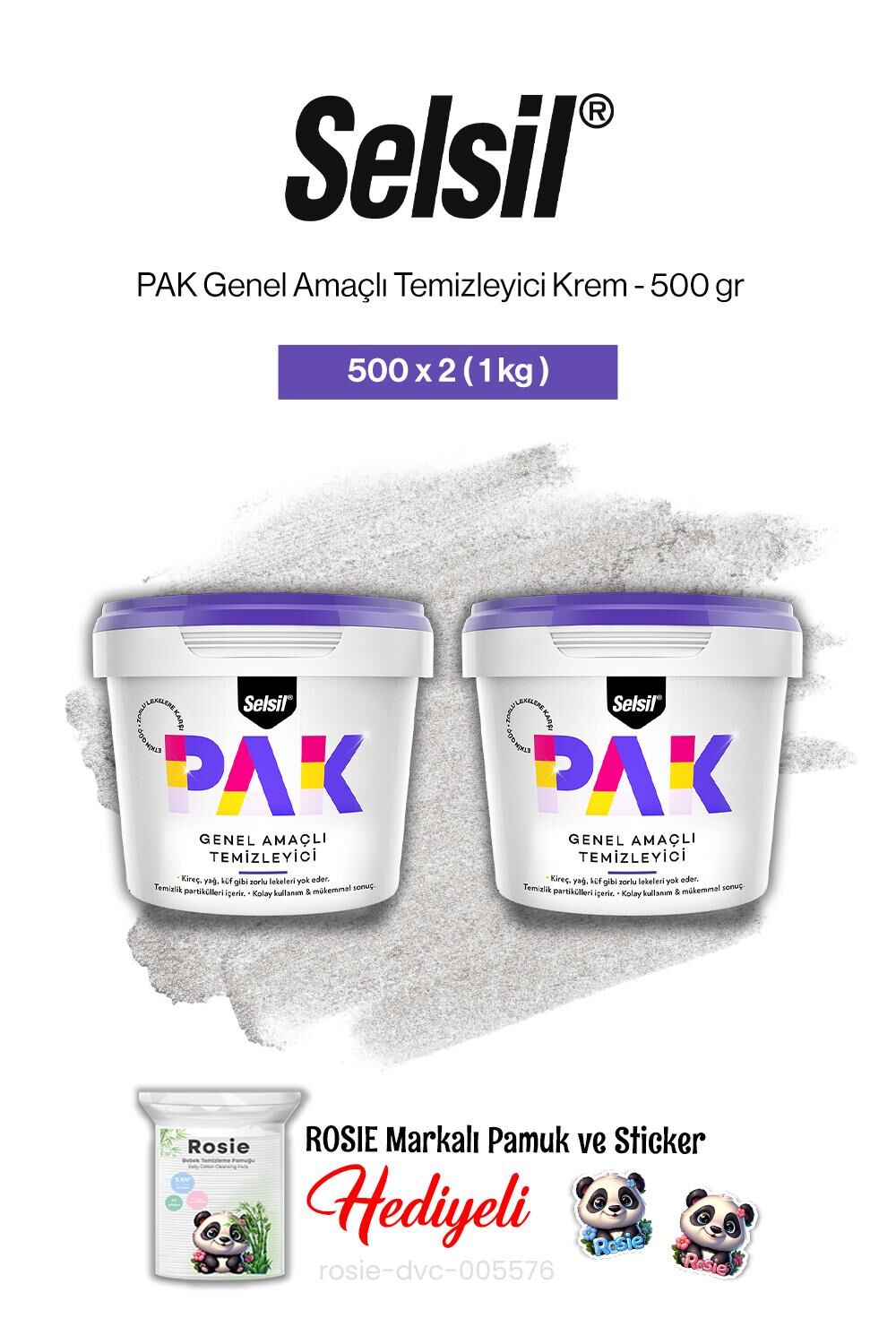 Selsil PAK Genel Amaçlı Temizleyici Krem 500 gr 2 adet ve rosie pamuk