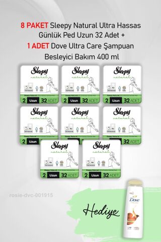 Sleepy Natural Ultra Hassas Günlük Ped Uzun 32 Adet X 8 ve Dove Besleyici Bakım 400 ml