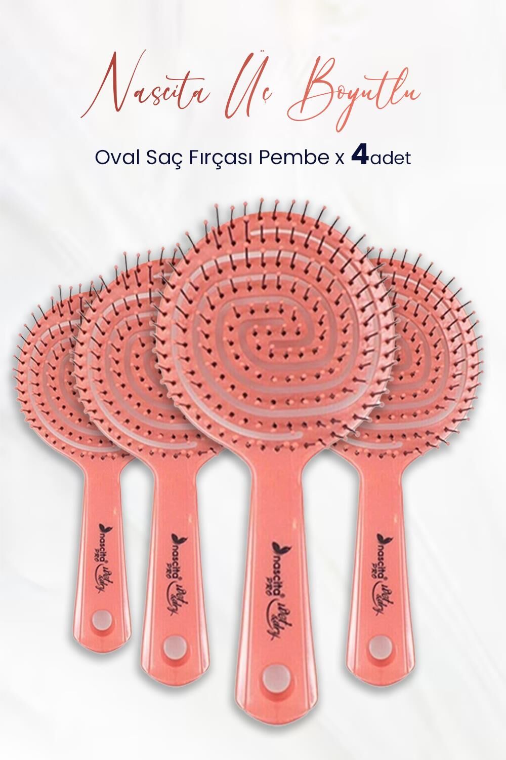 Nascita Üç Boyutlu Oval Saç Fırçası Pembe x 4 Adet