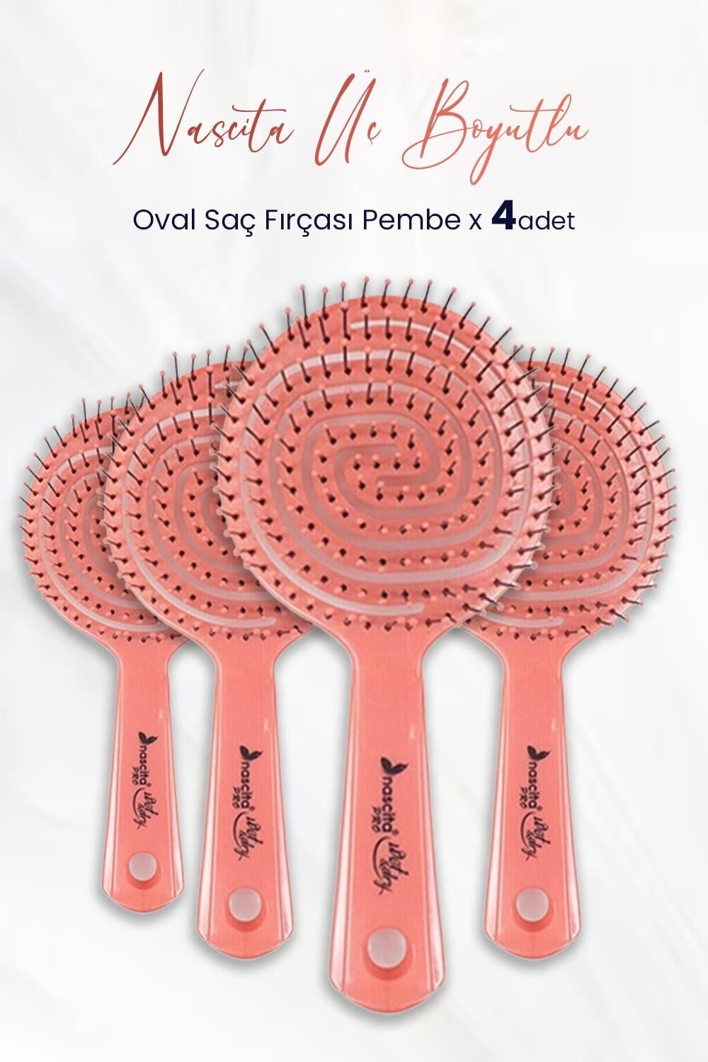 Nascita Üç Boyutlu Oval Saç Fırçası Pembe x 4 Adet