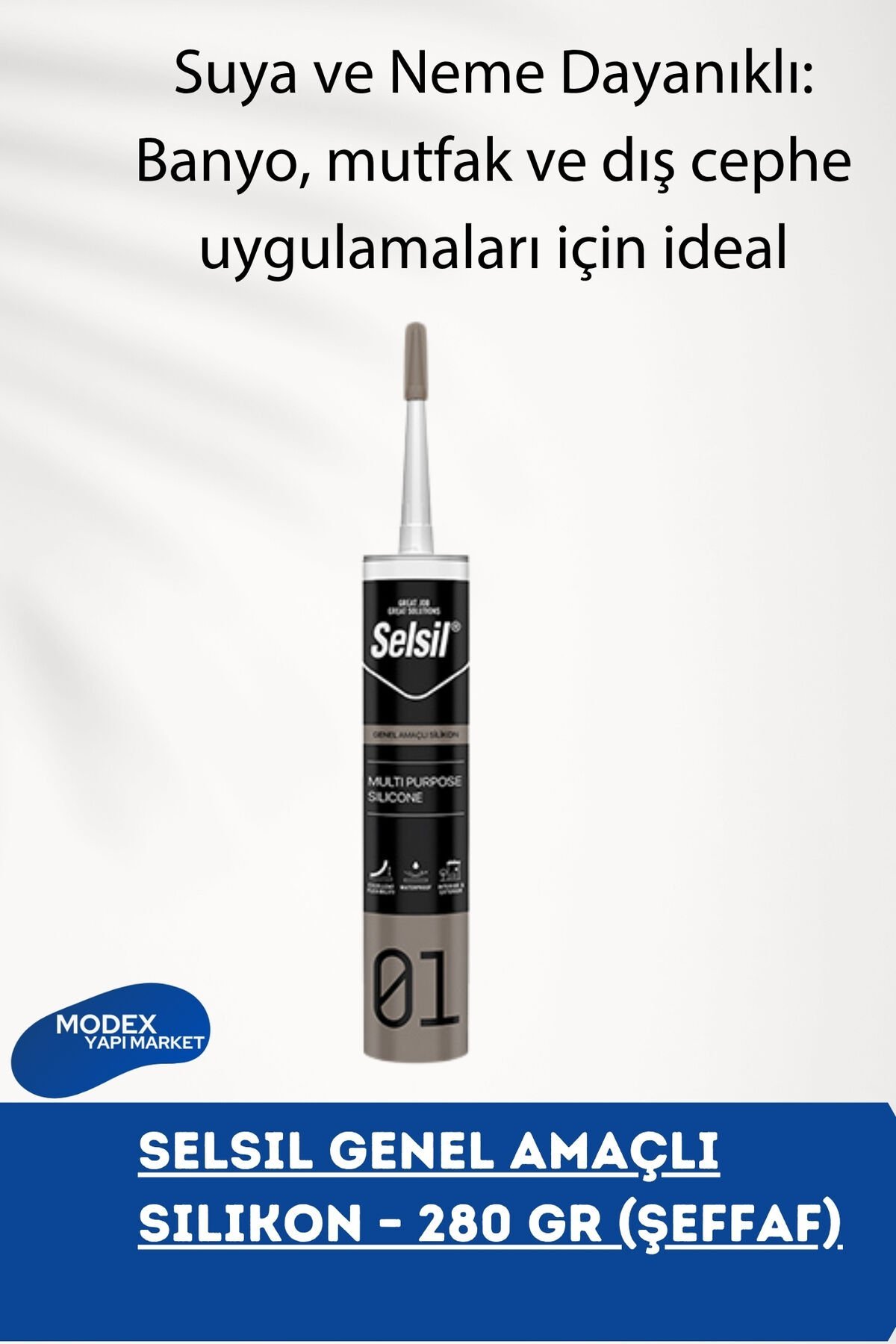 Selsil Genel Amaçlı Silikon Su Geçirmez Cam Doğrama Metal Fayans Için Şeffaf 280gr