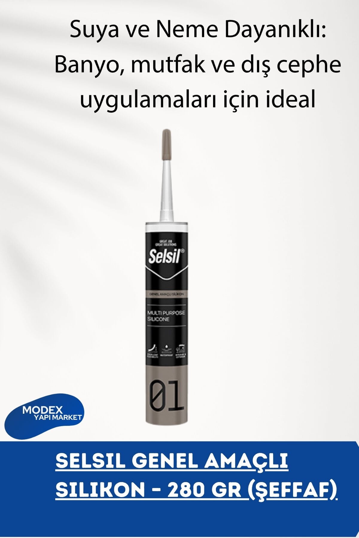 Selsil Genel Amaçlı Silikon Su Geçirmez Cam Doğrama Metal Fayans Için Şeffaf 280gr