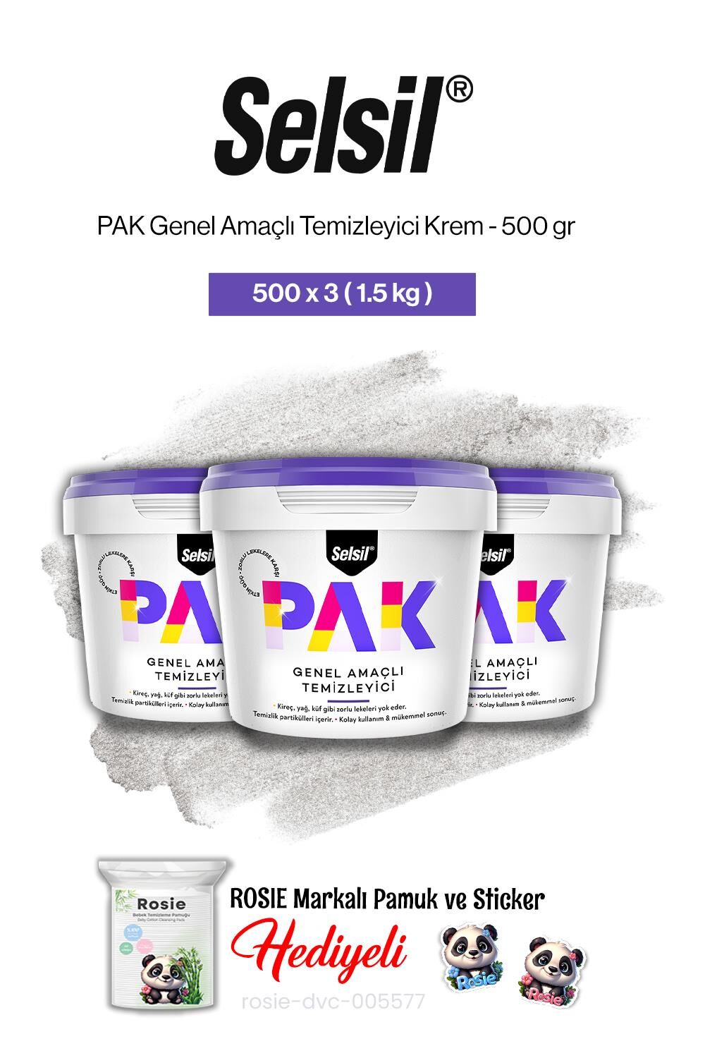 Selsil 3'lü PAK Genel Amaçlı Temizleyici Krem 500 gr ve rosie pamuk