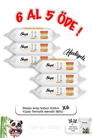 Sleepy 100'lü Arap Sabun Yüzey Havlu 6 Al 5 Öde ve ROSIE