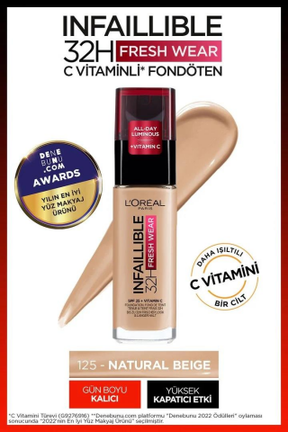 3 Adet Loreal Paris Infaillible 32H Fresh Wear Fondöten 125 Natural Beige ve ROSIE
