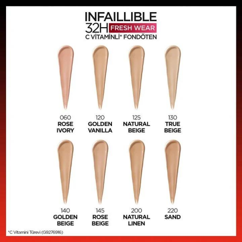 3 Adet Loreal Paris Infaillible 32H Fresh Wear Fondöten 125 Natural Beige ve ROSIE