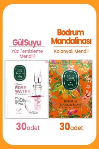 Eyüp Sabri Tuncer Gül Suyu Yüz Temizleme Mendili 30'lu  ve Bodrum Mandalinası Mendil 30'lu