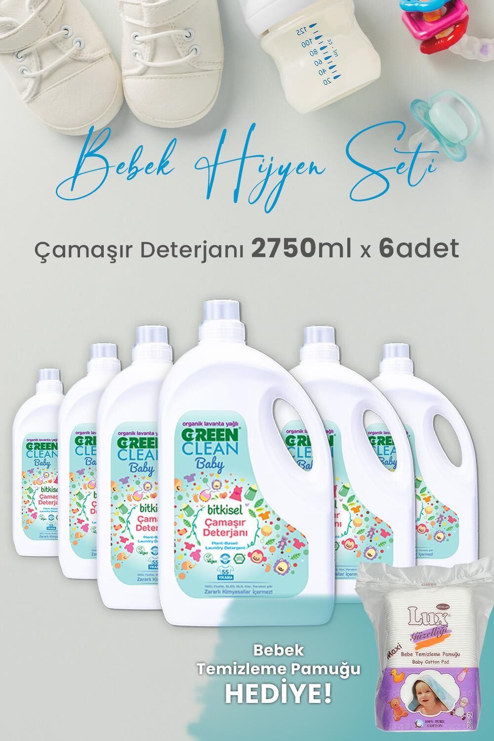 Green Clean Baby Bitkisel Çamaşır Deterjanı Lavanta Yağlı 2750 ml x 6 Adet ve Hediyeli