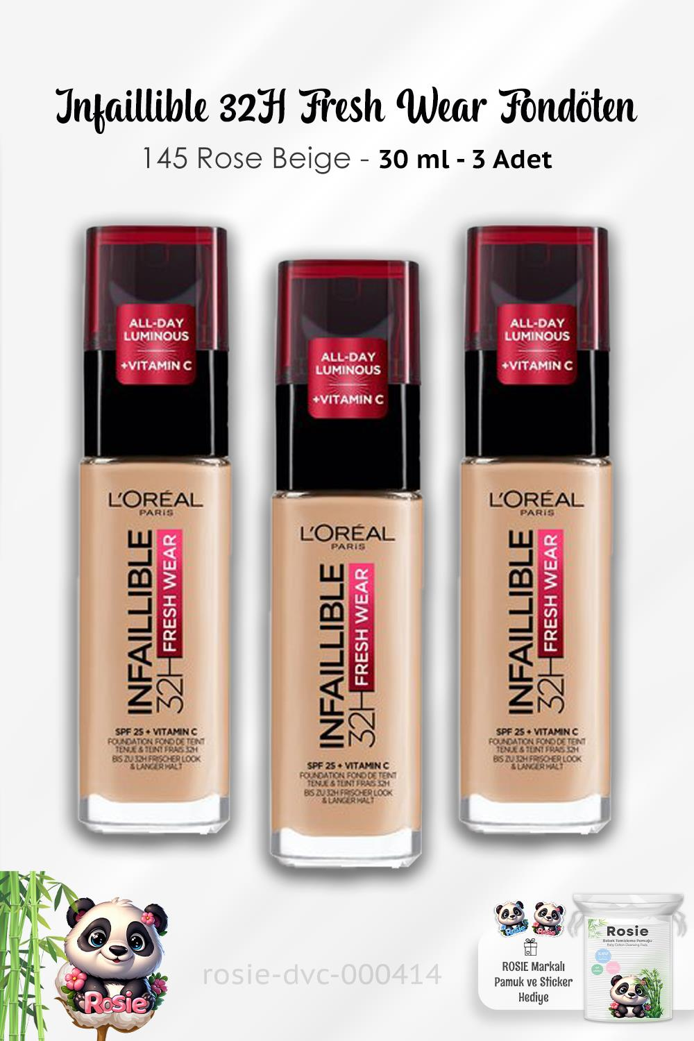 3 Adet Loreal Paris Infaillible 32H Fresh Wear Fondöten 145 Rose Beige ve ROSIE