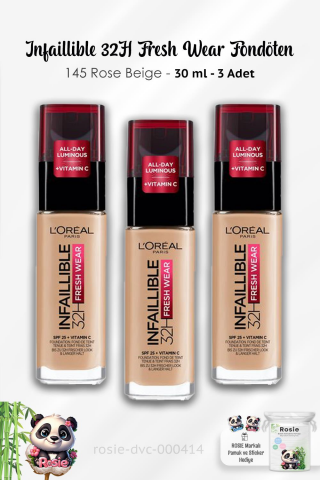 3 Adet Loreal Paris Infaillible 32H Fresh Wear Fondöten 145 Rose Beige ve ROSIE