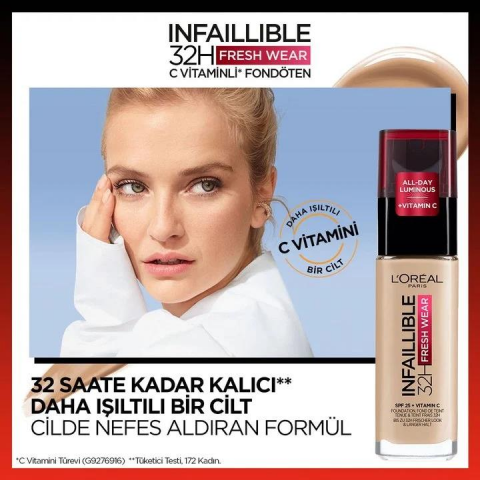 3 Adet Loreal Paris Infaillible 32H Fresh Wear Fondöten 145 Rose Beige ve ROSIE