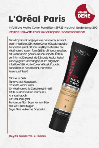 Loreal Paris Infaillible Matte Cover Fondöten SPF25 Neutral Undertone 200