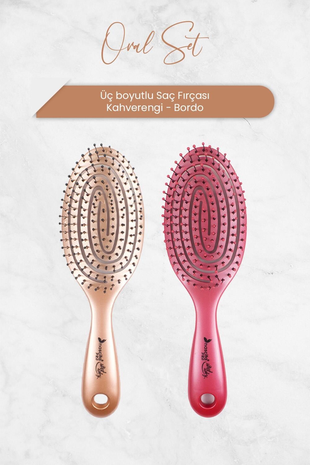 Nascita Üç Boyutlu Oval Saç Fırçası Kahverengi ve Bordo