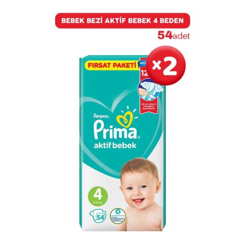 Prima Bebek Bezi Aktif Bebek 4 Beden 54 Adet x 2