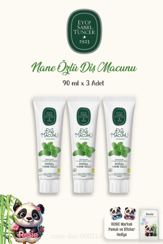 3 Adet Eyüp Sabri Tuncer Diş Macunu Nane Özlü 90 ml ve %100 Pamuk ROSIE