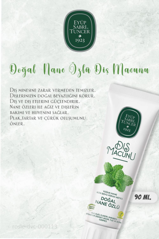 3 Adet Eyüp Sabri Tuncer Diş Macunu Nane Özlü 90 ml ve %100 Pamuk ROSIE