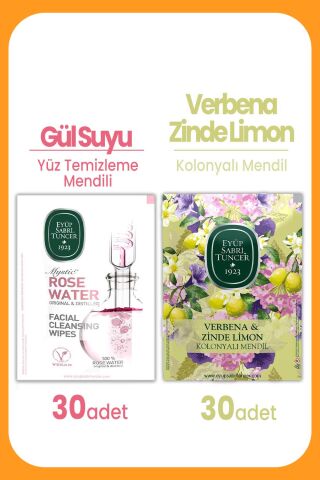 Eyüp Sabri Tuncer Gül Suyu Yüz Temizleme Mendili 30'lu & Verbana ve Zinde Limon Kolonyalı 30'lu