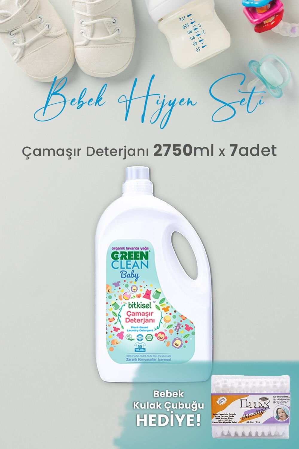 Green Clean Baby Bitkisel Çamaşır Deterjanı Lavanta Yağlı 2750 ml x 7 Adet ve Hediyeli