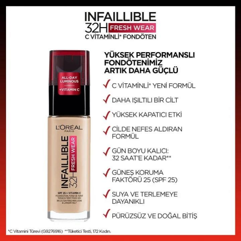 3 Adet Loreal Paris Infaillible 32H Fresh Wear Fondöten - 140 Golden Beige ve ROSIE