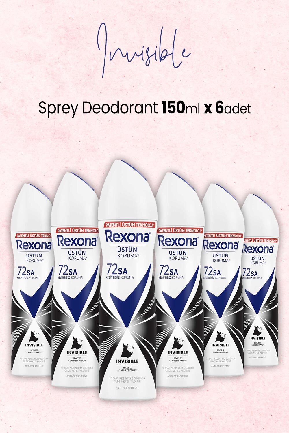 Rexona Kadın Sprey Deodorant Invisible 150 ml x 6 Adet
