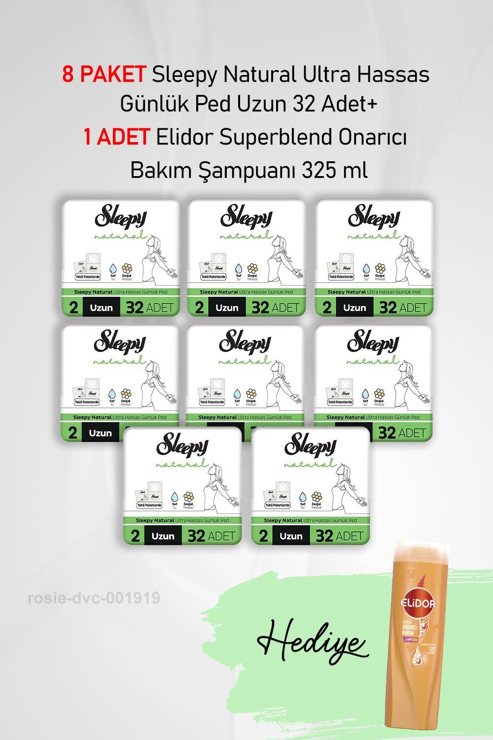 Sleepy Natural Ultra Hassas Günlük Ped Uzun 32 Adet X 8 ve Hediye Elidor 325 ml