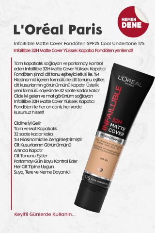 Loreal Paris Infaillible Matte Cover Fondöten SPF25 Cool Undertone 175