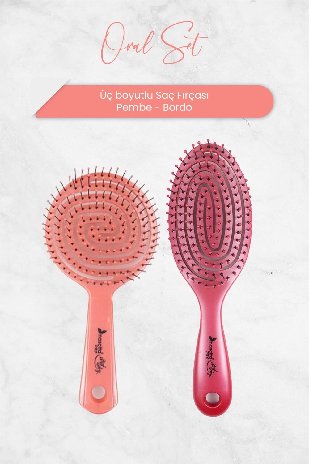 Nascita Üç Boyutlu Oval Saç Fırçası Pembe ve Bordo