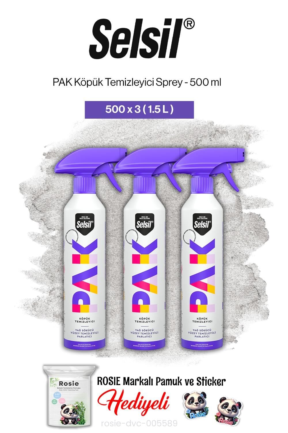 Selsil 3'lü PAK Köpük Temizleyici Sprey 500 ml ve rosie pamuk