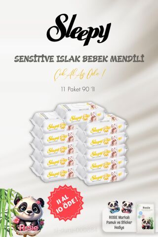 Sleepy 90'lı 11 AL 10 ÖDE Sensitive Islak Mendil ve ROSIE Pamuk 60'lı