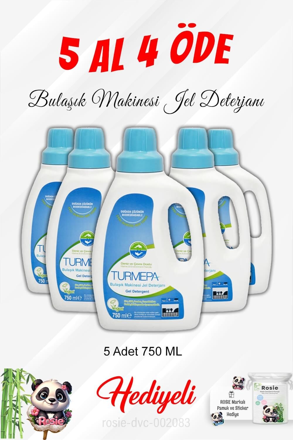 Turmepa Bulaşık Makinesi Deterjanı 750 ML 5 Al 4 Öde ve Rosie Pamuk