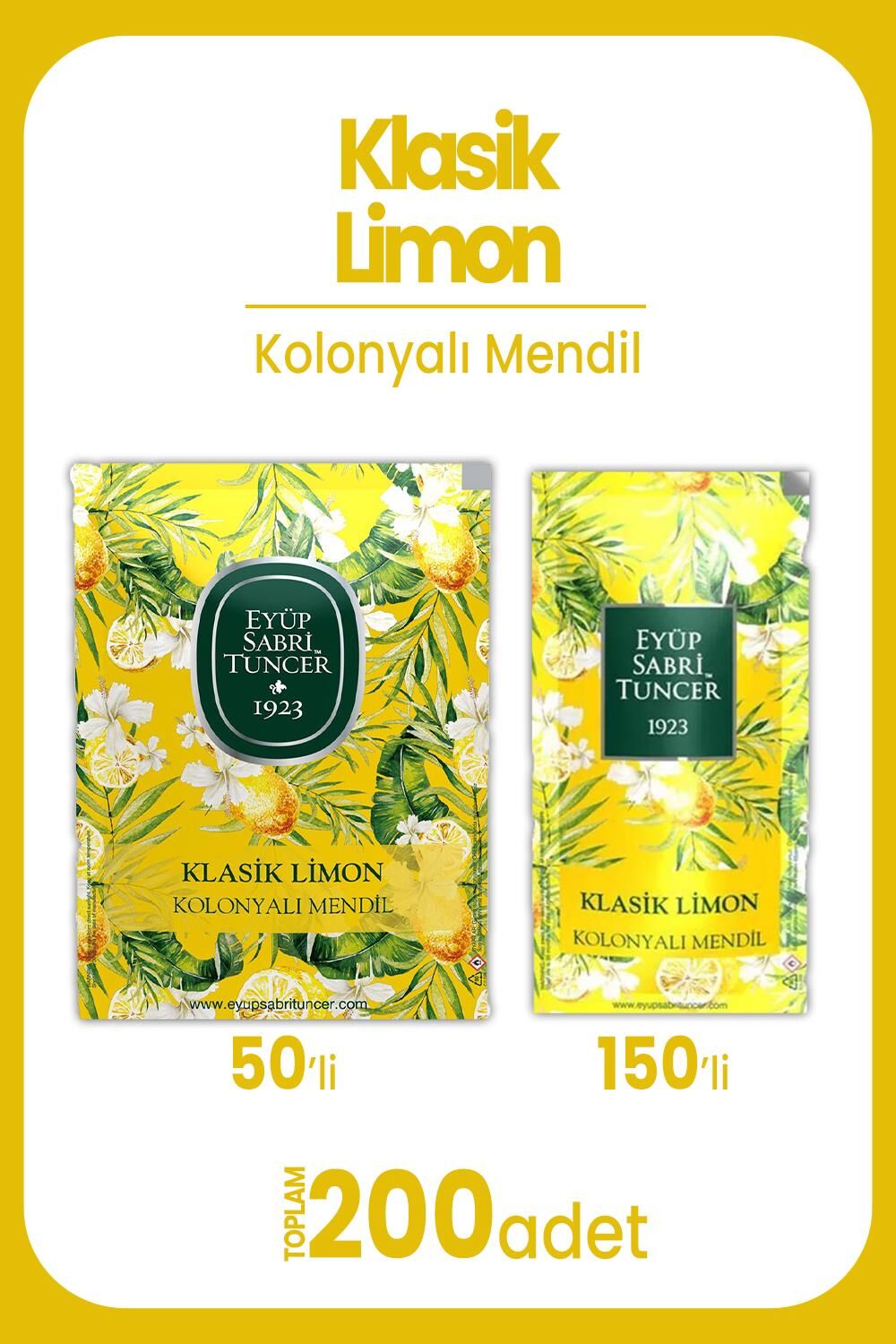 Eyüp Sabri Tuncer Klasik Limon Kolonyalı Mendil Seti 200 Adet
