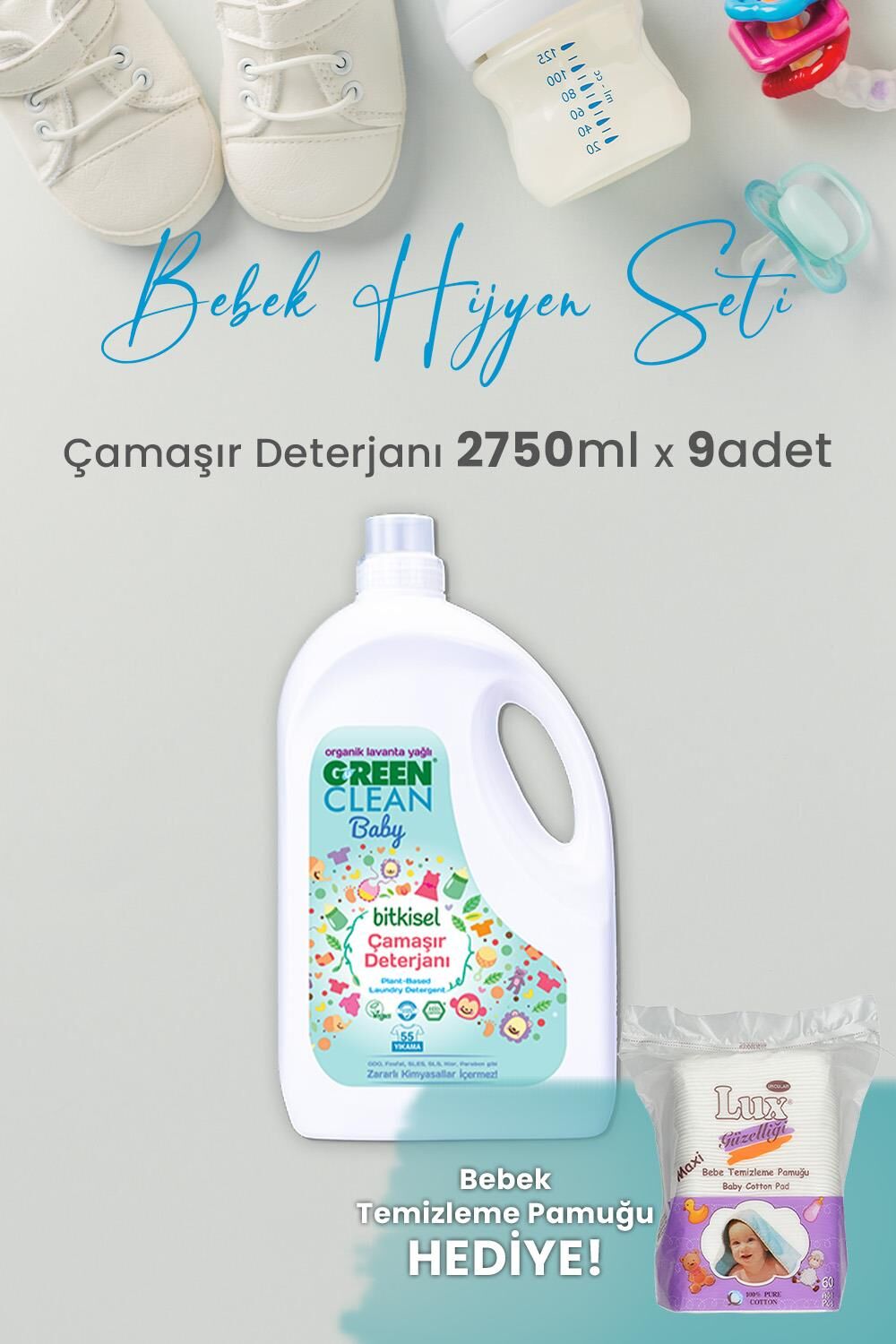 Green Clean Baby Bitkisel Çamaşır Deterjanı Lavanta Yağlı 2750 ml x 9 Adet ve Hediyeli
