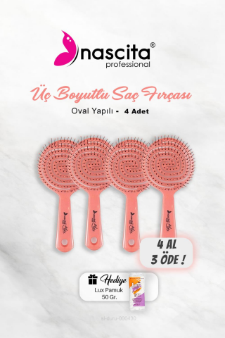 4 AL 3 ÖDE Nascita Üç Boyutlu Oval Saç Fırçası Pembe, Pamuk Hediyeli