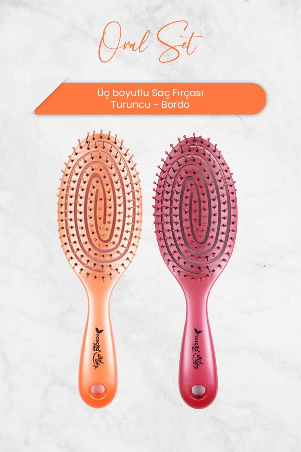 Nascita Üç Boyutlu Oval Saç Fırçası Turuncu ve Bordo